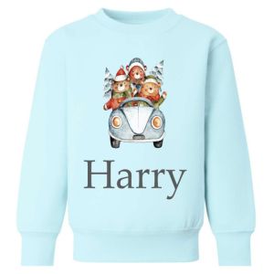 Three Bears In A Car Christmas Any Name Childrens Sweatshirt / Jumper