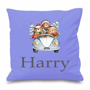 Three Bears in a Car Any Name Printed Cushion
