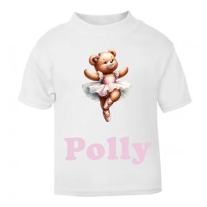 Ballerina Bear Any Name Childrens Printed T-Shirt