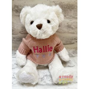 Bartley Teddy Bear (White) with Knitted Jumper