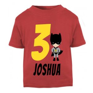 Superhero Bat Boy Birthday Any Name & Number Childrens Printed T-Shirt