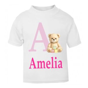 Any Initial Name Teddy Bear Alphabet Blocks Childrens Printed T-Shirt