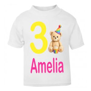 Teddy Bear Cupcake Birthday Any Name & Number / Age Kids Printed T-Shirt