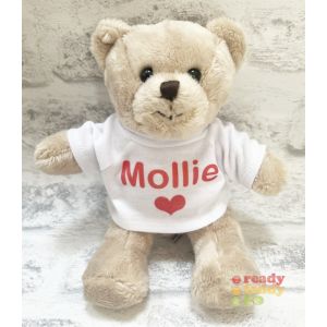 Personalised Teddy Bear - Mini Beige Ben The Teddy Bear - Printed T-Shirt - Any Name / Text or Custom Message