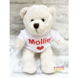 Personalised Teddy Bear - Mini Cream Ben The Teddy Bear - Printed T-Shirt.