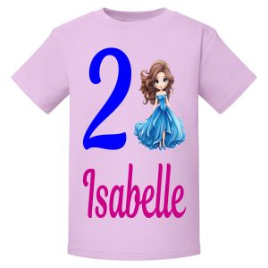 Blue Princess Birthday Any Name & Number Childrens Printed T-Shirt