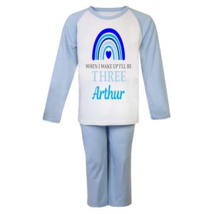 When I Wake Up I'll Be Any Age + Name Boy Blue Rainbow Childrens Pyjamas