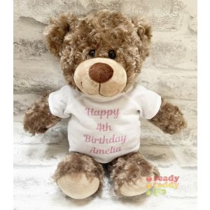 Personalised Teddy Bears - 10 Inch Bobby The Teddy Bear - Printed on a white T-Shirt.
