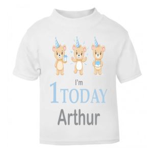 I'm Any Age Today + Any Name Boy Birthday Teddy Bears Childrens Printed T-Shirt
