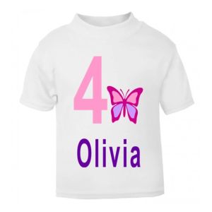 Butterfly Birthday Any Name & Number Childrens Printed T-Shirt