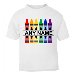 Coloured Crayons Any Name Childrens Printed T-Shirt