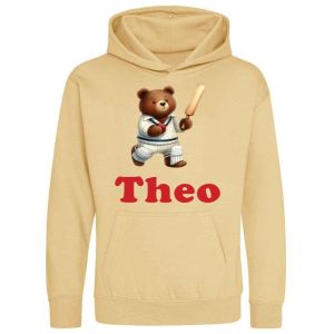Cricketer Bear Any Name Childrens Hoodie