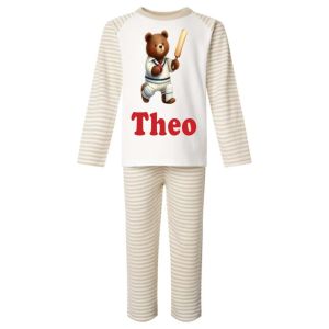 Cricketer Bear Any Name Childrens Pyjamas
