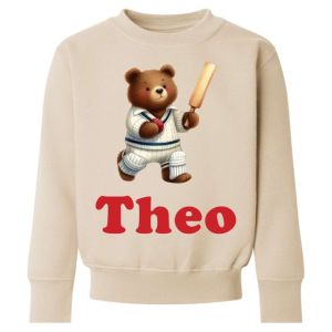 Cricketer Bear Any Name Childrens Sweatshirt / Jumper