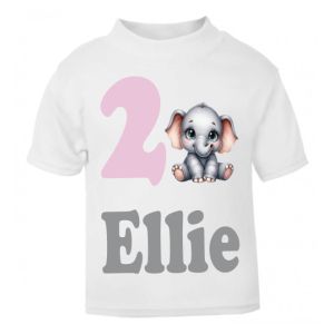Cute Elephant Birthday Any Name & Number Childrens Printed T-Shirt