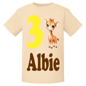 Cute Giraffe Birthday Any Name & Number Childrens Printed T-Shirt