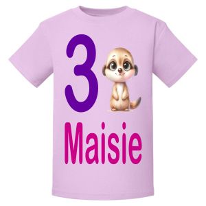 Cute Meerkat Birthday Any Name & Number Childrens Printed T-Shirt