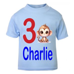 Cute Monkey Birthday Any Name & Number Childrens Printed T-Shirt
