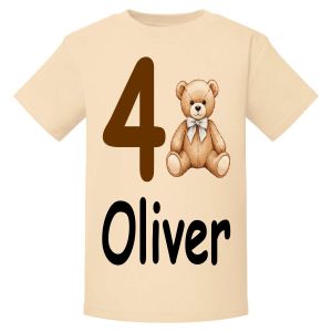 Cute Teddy Bear Birthday Any Name & Number Childrens Printed T-Shirt