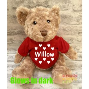 Large Dougie Teddy Bear - Glow in the Dark T-Shirt Name + Hearts