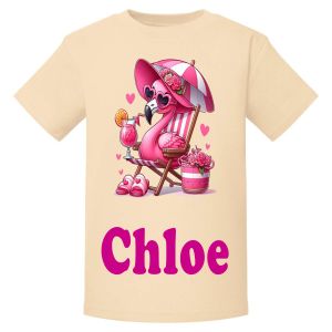 Flamingo Deckchair Any Name Childrens Printed T-Shirt
