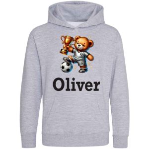 Teddy Footballer Holding Trophy Any Name Childrens Hoodie