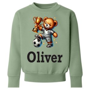 Teddy Footballer Holding Trophy Any Name Childrens Sweatshirt / Jumper