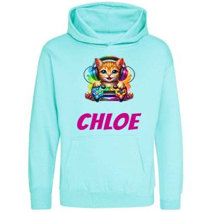 Gamer Cat Any Name Childrens Hoodie