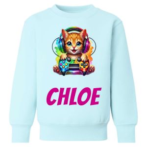 Gamer Cat Any Name Childrens Sweatshirt / Jumper