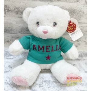 Keel Toys Eco Cream Bear Pink Ribbon Glitter or Plain Vinyl T-Shirt