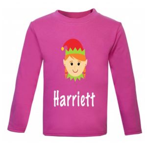 Christmas Girl Elf Any Name Childrens Printed T-Shirt