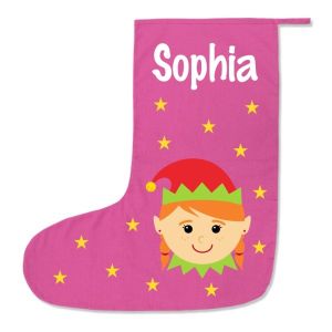 Girl Elf Any Name Printed Christmas Stocking