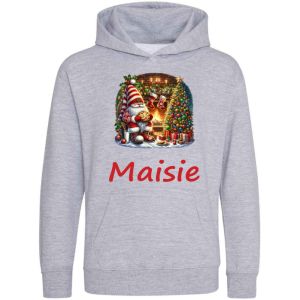 Christmas Gnome Fireplace Scene Any Name Childrens Hoodie
