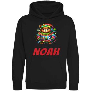 Christmas Grumpy Brown Bear Any Name Childrens Hoodie