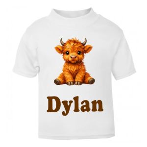 Highland Cow Any Name Childrens Printed T-Shirt