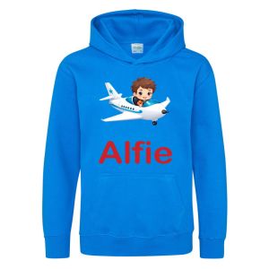 Boy Flying Airplane Any Name Childrens Hoodie