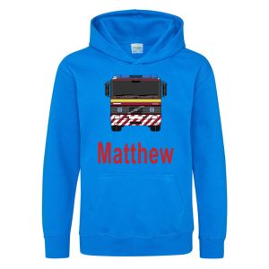 Fire Engine Front Any Name Childrens Hoodie