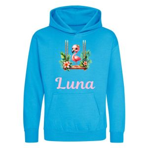 Flamingo on Swing Any Name Childrens Hoodie