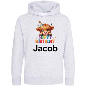 Happy Birthday Highland Cow Any Name Childrens Hoodie
