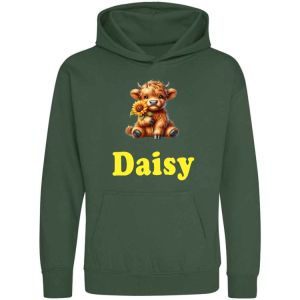 Highland Cow Sunflower Any Name Childrens Hoodie
