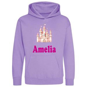 Pink Princess Castle Any Name Childrens Hoodie