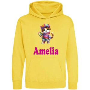 Skate Boarding Cat Any Name Childrens Hoodie