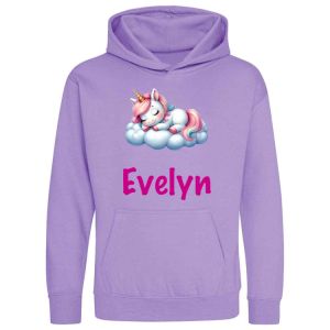 Unicorn Sleeping on Cloud Any Name Childrens Hoodie