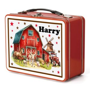 Farm Animals Barn Any Name Metal Lunch Box Tin