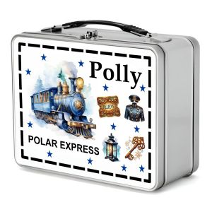 Christmas Polar Express Train Any Name Metal Lunch Box Tin