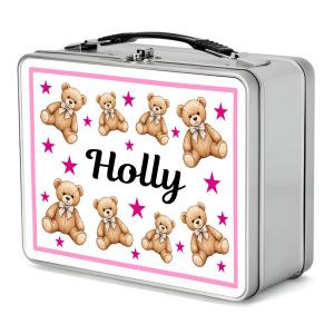 Teddy Bears Girl Any Name Metal Lunch Box Tin