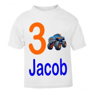 Monster Truck Birthday Any Name & Number / Age Kids Printed T-Shirt