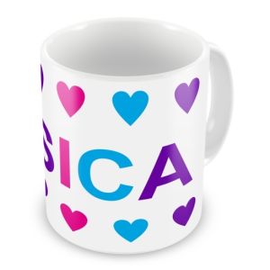 Girl Colours Hearts + Name Mug