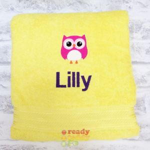 Name + Owl Embroidered Design Bath Towel