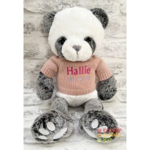 Personalised Teddy Bears - Medium 9 Inch Keel Toys Love To Hug Panda Wearing Embroidered Knitted Jumper - Any Text.